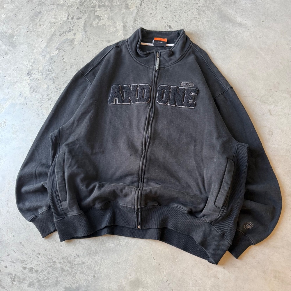 Vintage And1 Full Zip Track Jacket Black Embroidered Spellout Mens XL Basketball